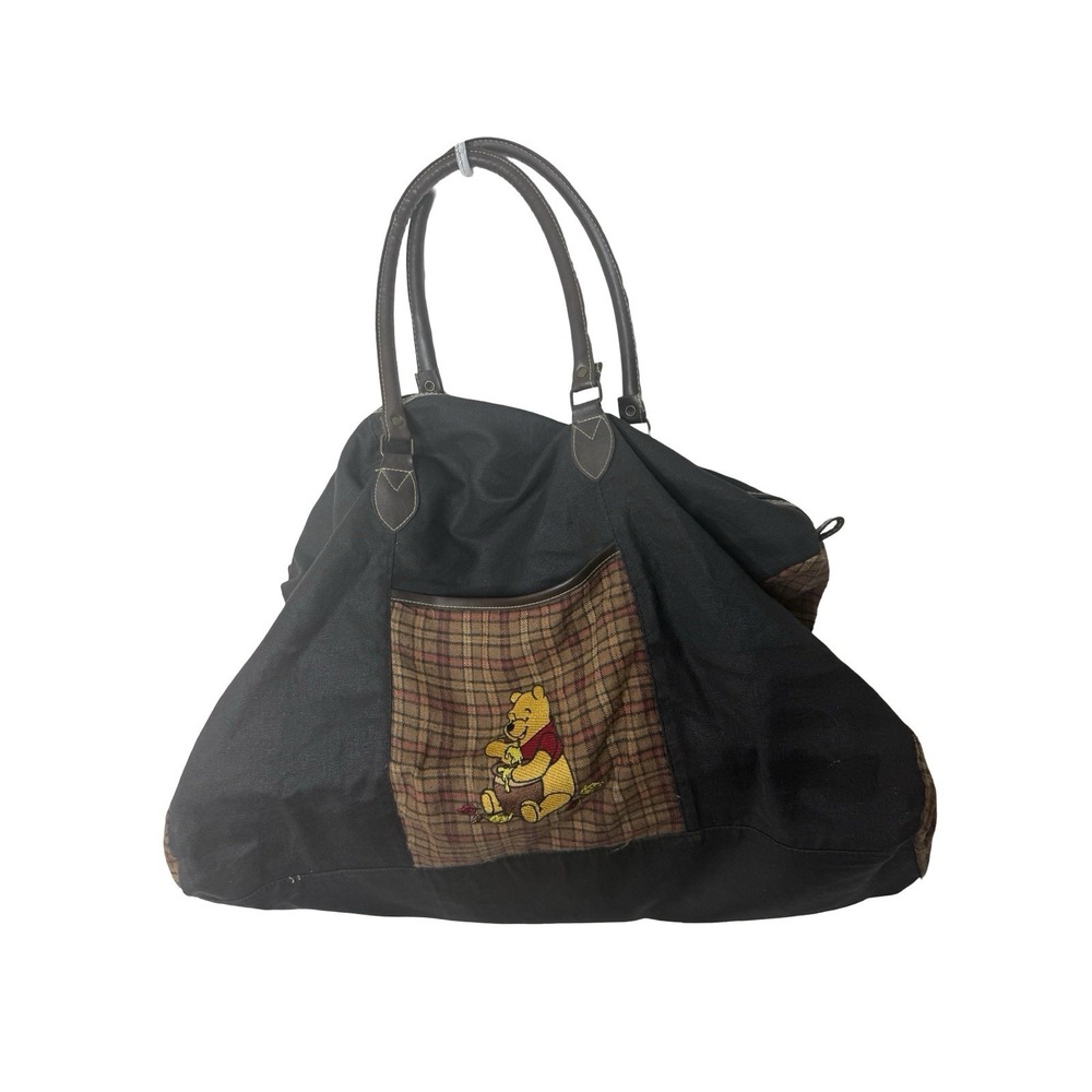 Vintage Winnie the Pooh Duffel‎ Shoulder Bag brown plaid Travel Weekender Disney
